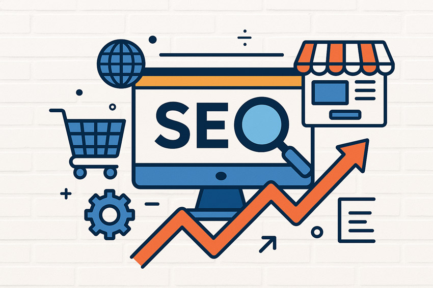 Іконки SEO, графіки та елементи інтерфейсу інтернет-магазину у сучасному стилі InBiz.com.ua