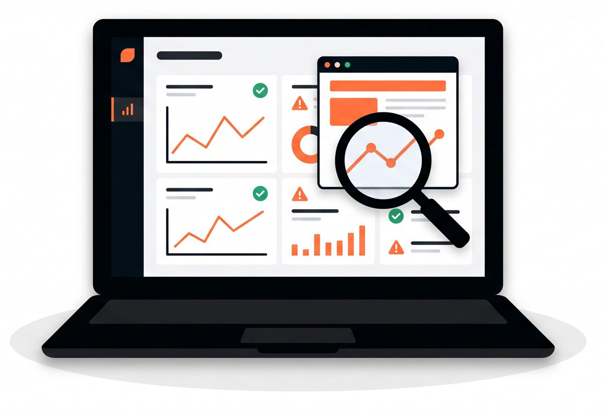забраження показує компютер і дані з google search console